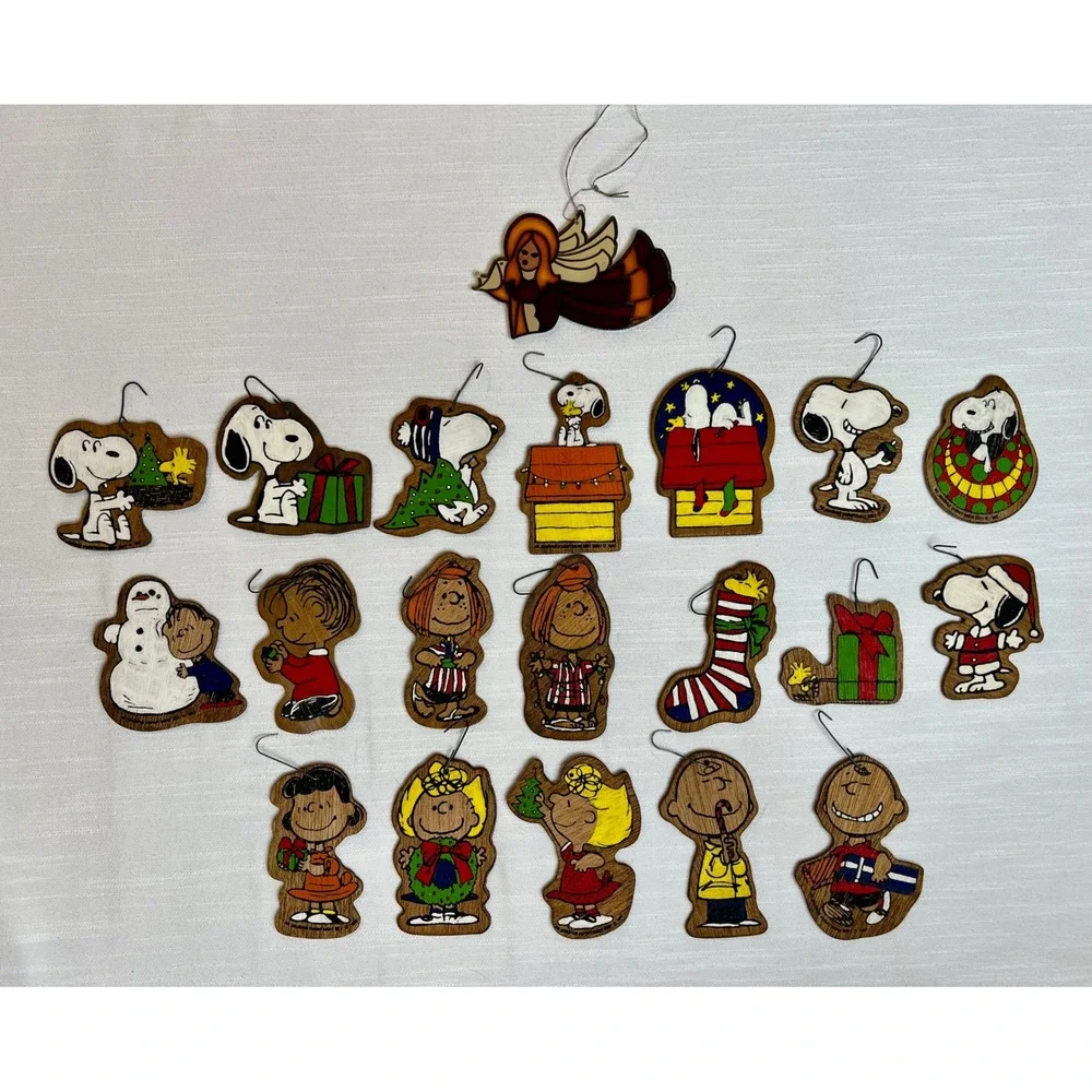 Vintage 1966 Peanuts Snoopy WoodPaint by # Christmas Ornaments 19 Double Sided